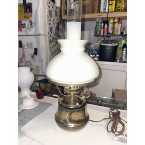 Vintage Brass Hurricane Electric Lamp 19" Double Glass Shade Oil Lamp Style